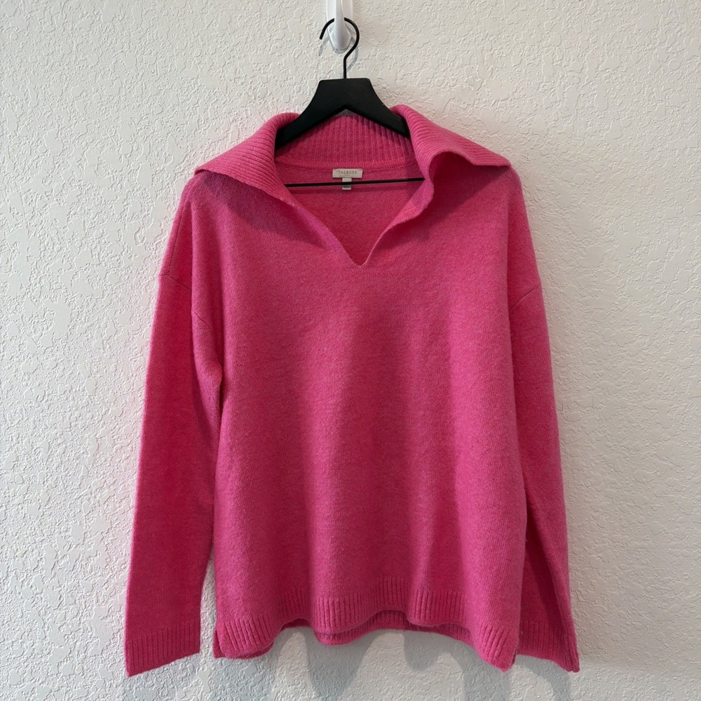 Talbots Hot Pink Wool Blend Pullover Sweater Soft V Neck Collar Women's Medium